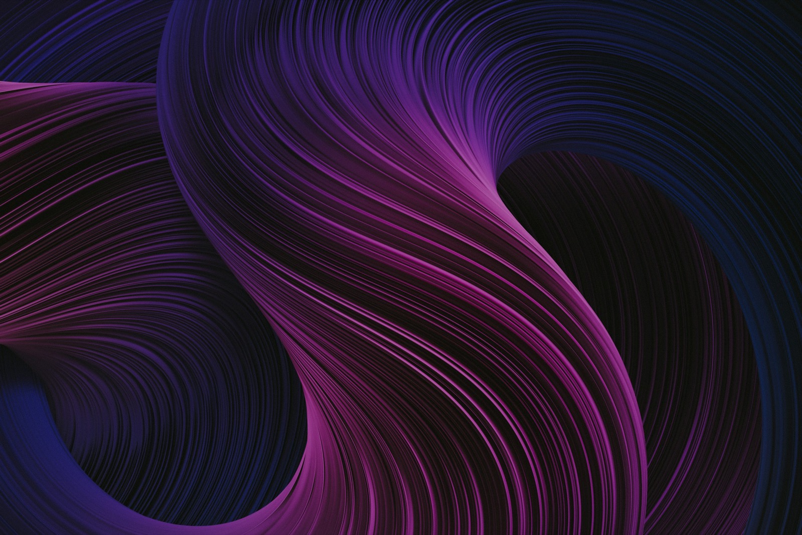 Flowing strands of blue and violet light on a dark ground — abstract generative art